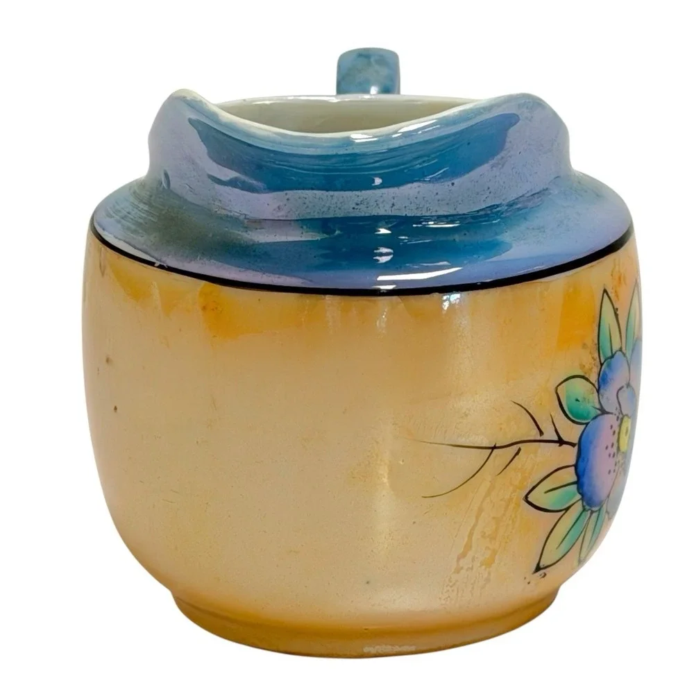 Vintage 1950s‎ Handmade In Japan Lusterware Sugar Bowl & Creamer Bird Floral